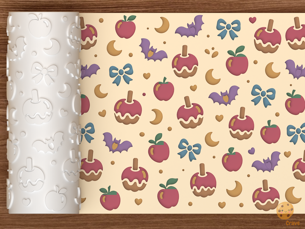 Caramel Apple Bats Textured Roller STL File - 01 main photo deboss colored