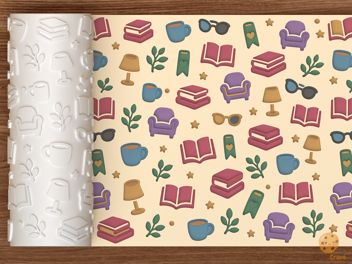 Bookish Reading Nook Textured Roller STL File - 01 main photo deboss colored