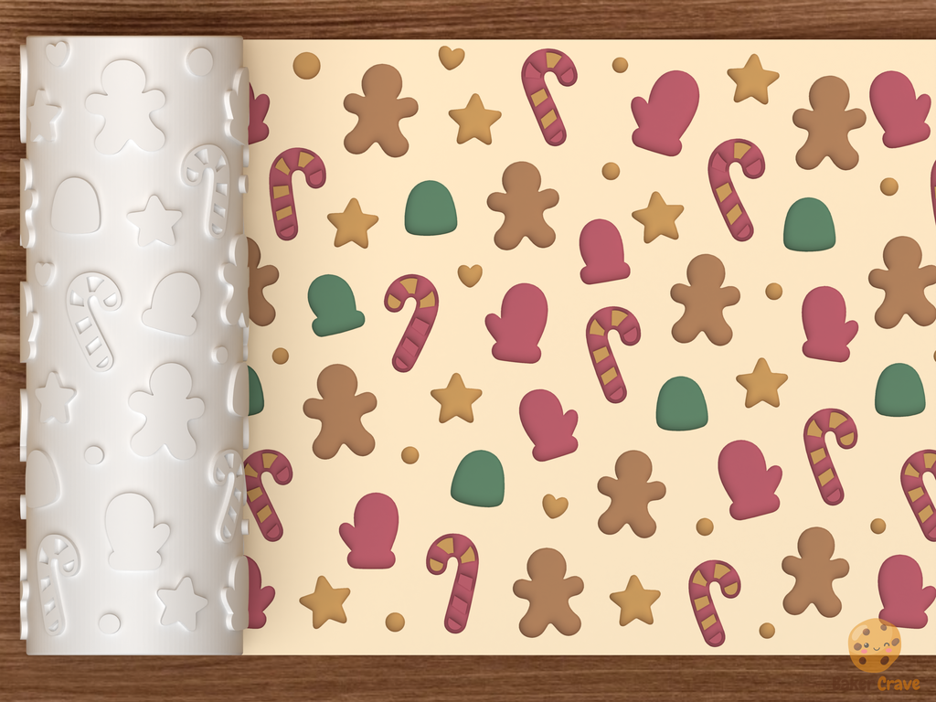 Christmas Cookie Icons Textured Roller STL File - 01 main photo deboss colored