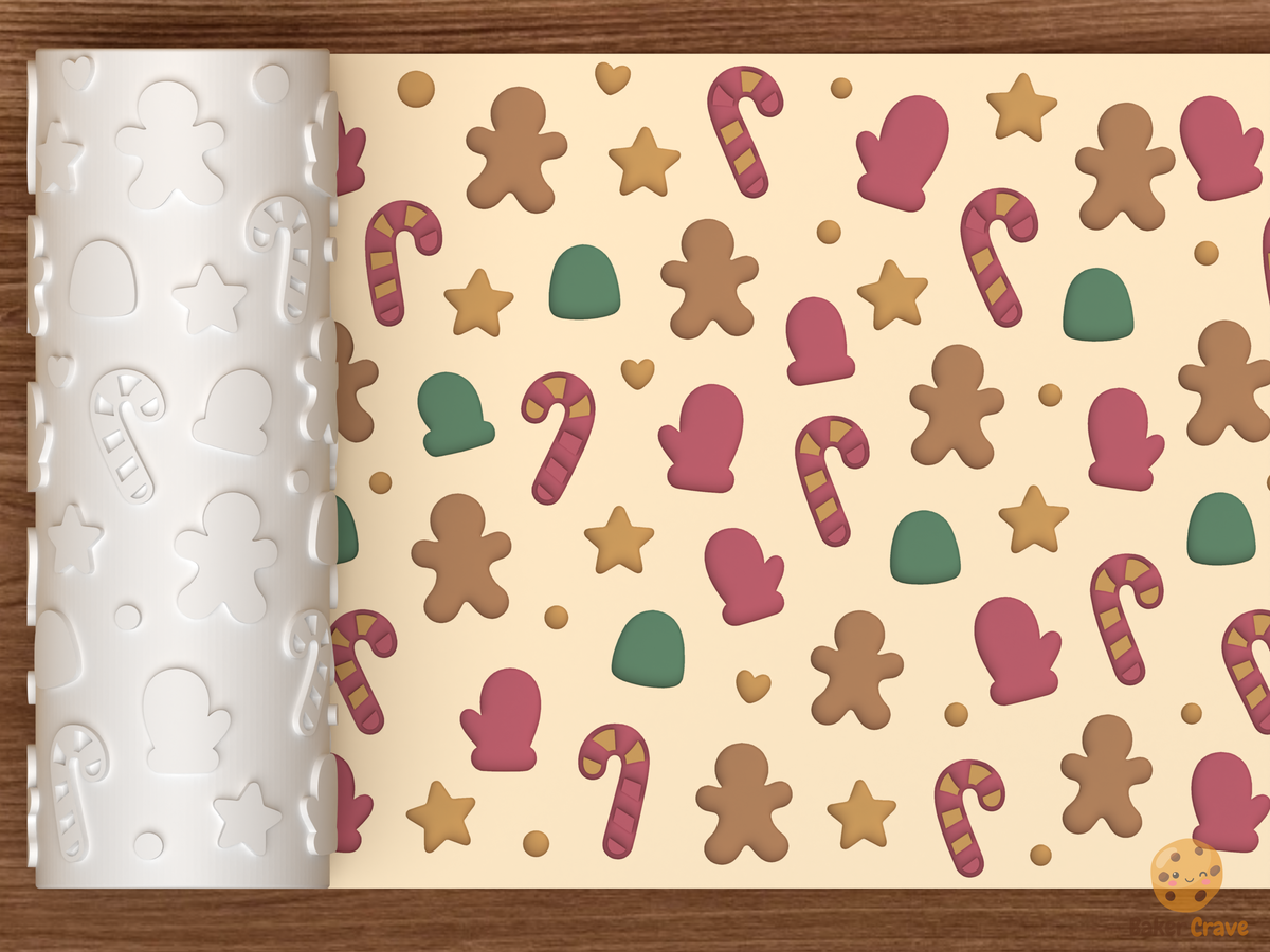 Christmas Cookie Icons Textured Roller STL File - 01 main photo deboss colored