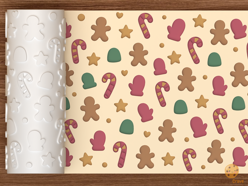 Christmas Cookie Icons Textured Roller STL File - 01 main photo deboss colored