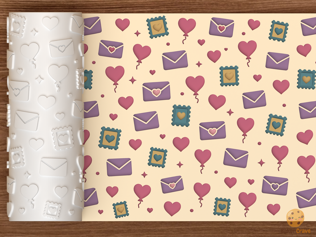 Valentine Love Letters Textured Roller STL File - 01 main photo deboss colored