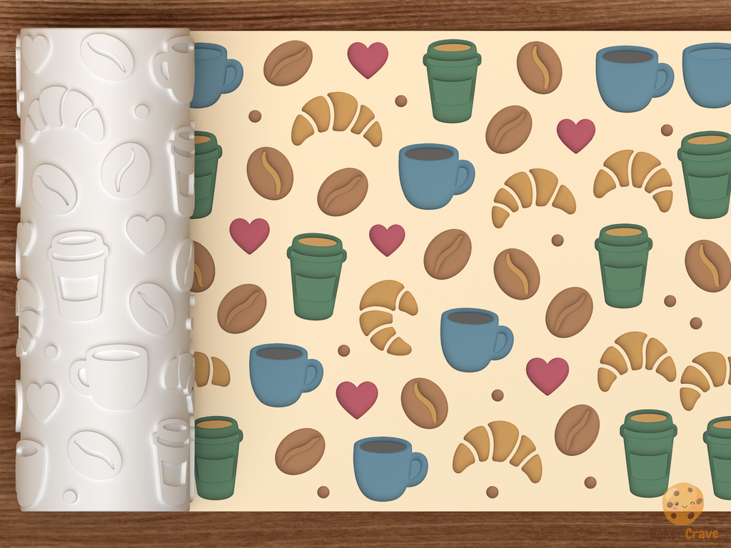 Coffee Shop Pastry Textured Roller STL File - 01 main photo deboss colored