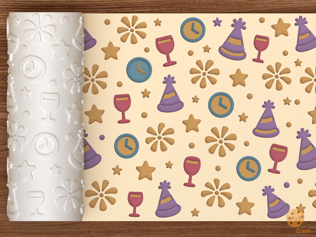 New Year Celebration Textured Roller STL File - 01 main photo deboss colored