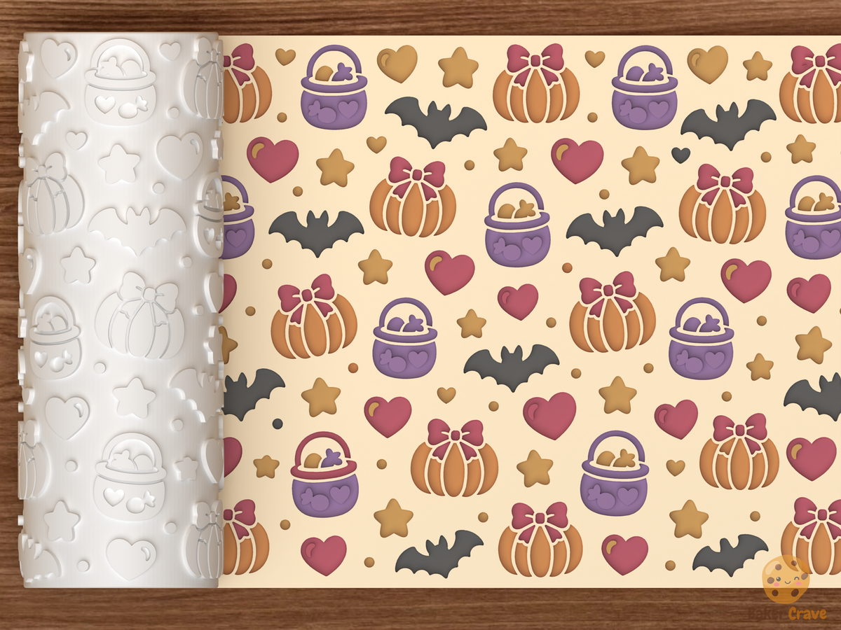 Pastelween Bow Pumpkin Textured Roller - 01 main photo deboss colored