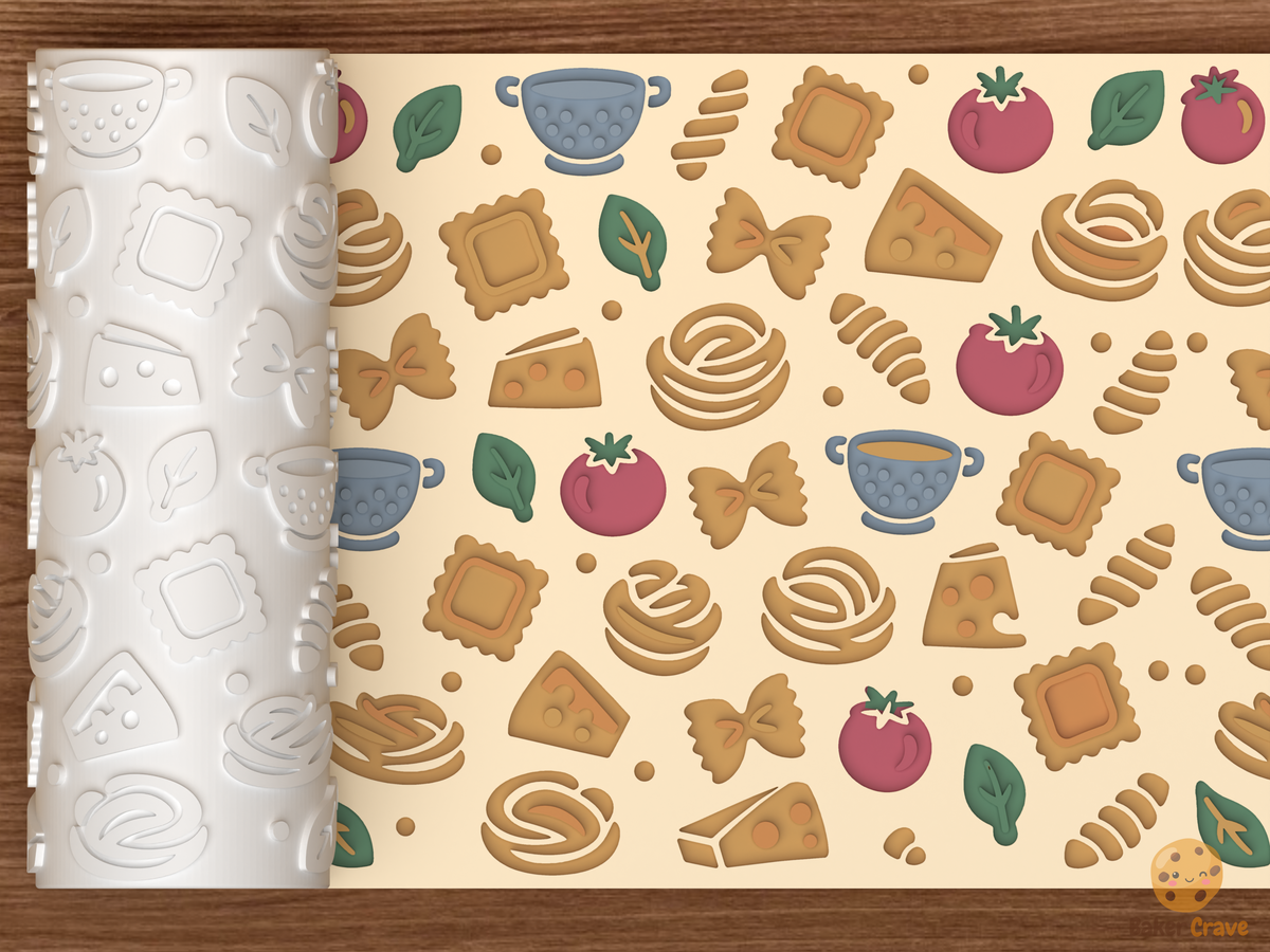 Pasta Night Textured Roller STL File - 01 main photo deboss colored