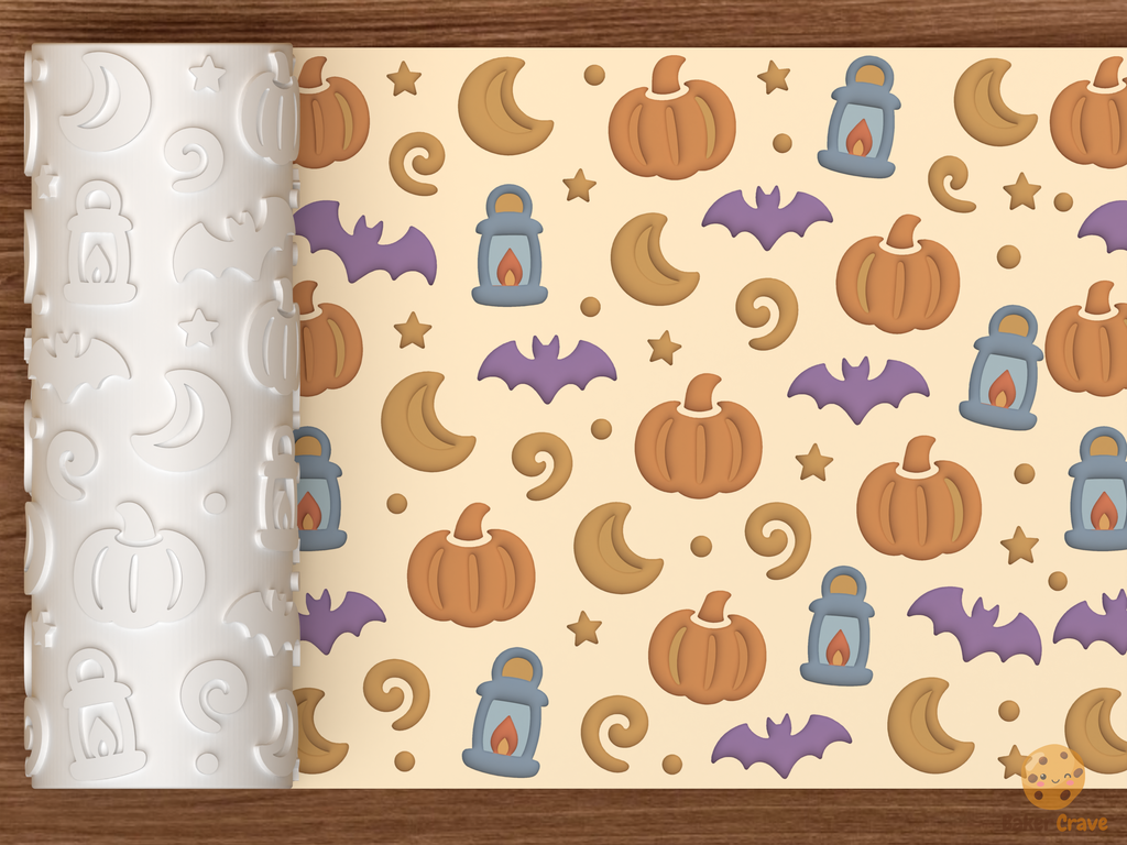 Moonlit Pumpkin Patch Textured Roller STL File - 01 main photo deboss colored