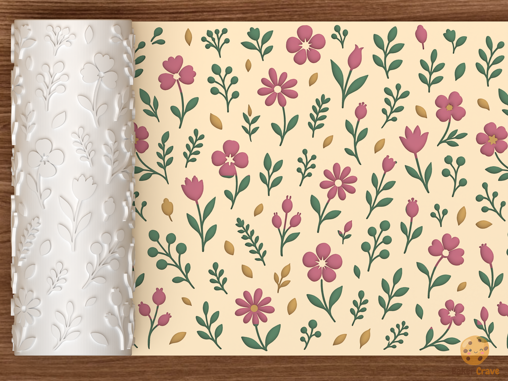 Botanical Wildflower Textured Roller STL File - 01 main photo deboss colored
