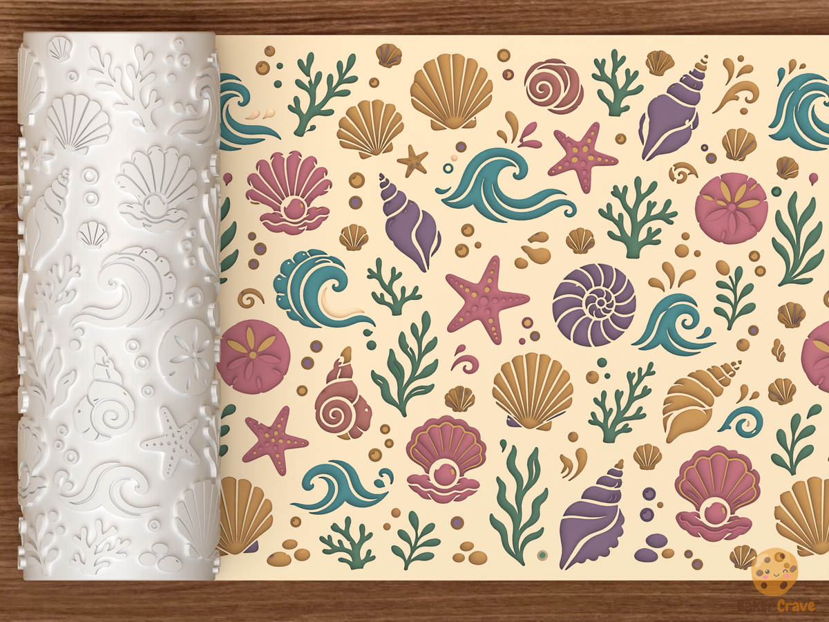 Ocean Shell & Wave Textured Roller - 01 main photo deboss colored
