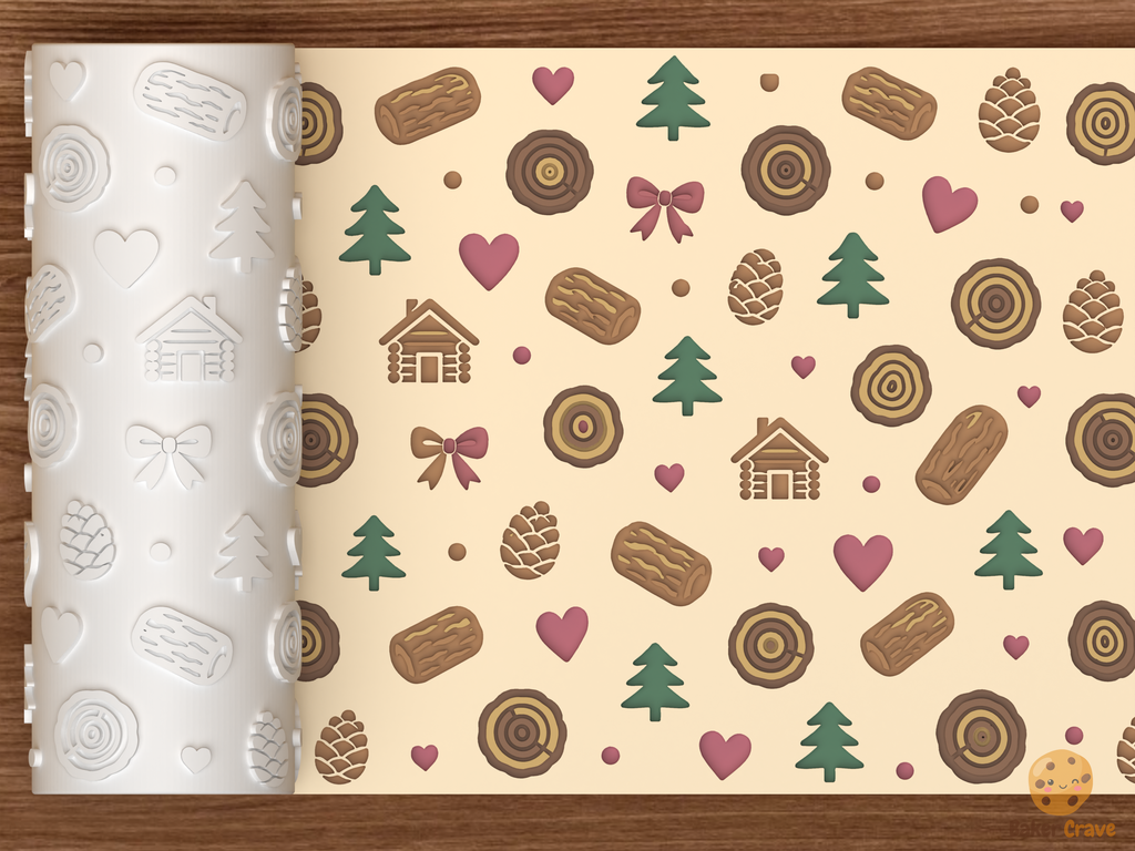 Rustic Woodland Cabin Textured Roller STL File - 01 main photo deboss colored