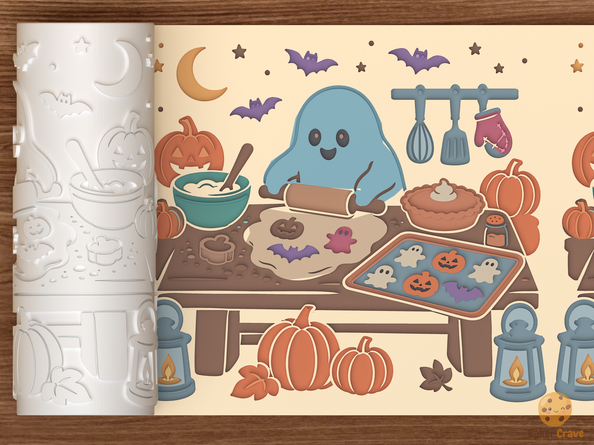 Haunted Bake Table Textured Roller STL File - 01 main photo deboss colored