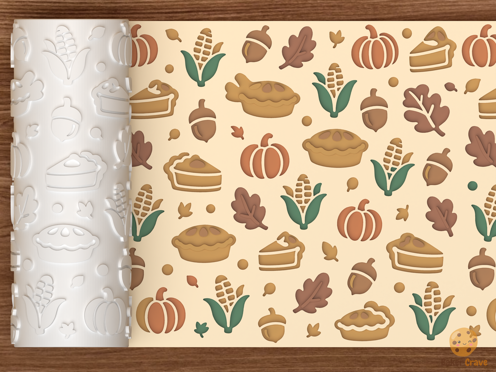 Thanksgiving Harvest Textured Roller STL File - 01 main photo deboss colored