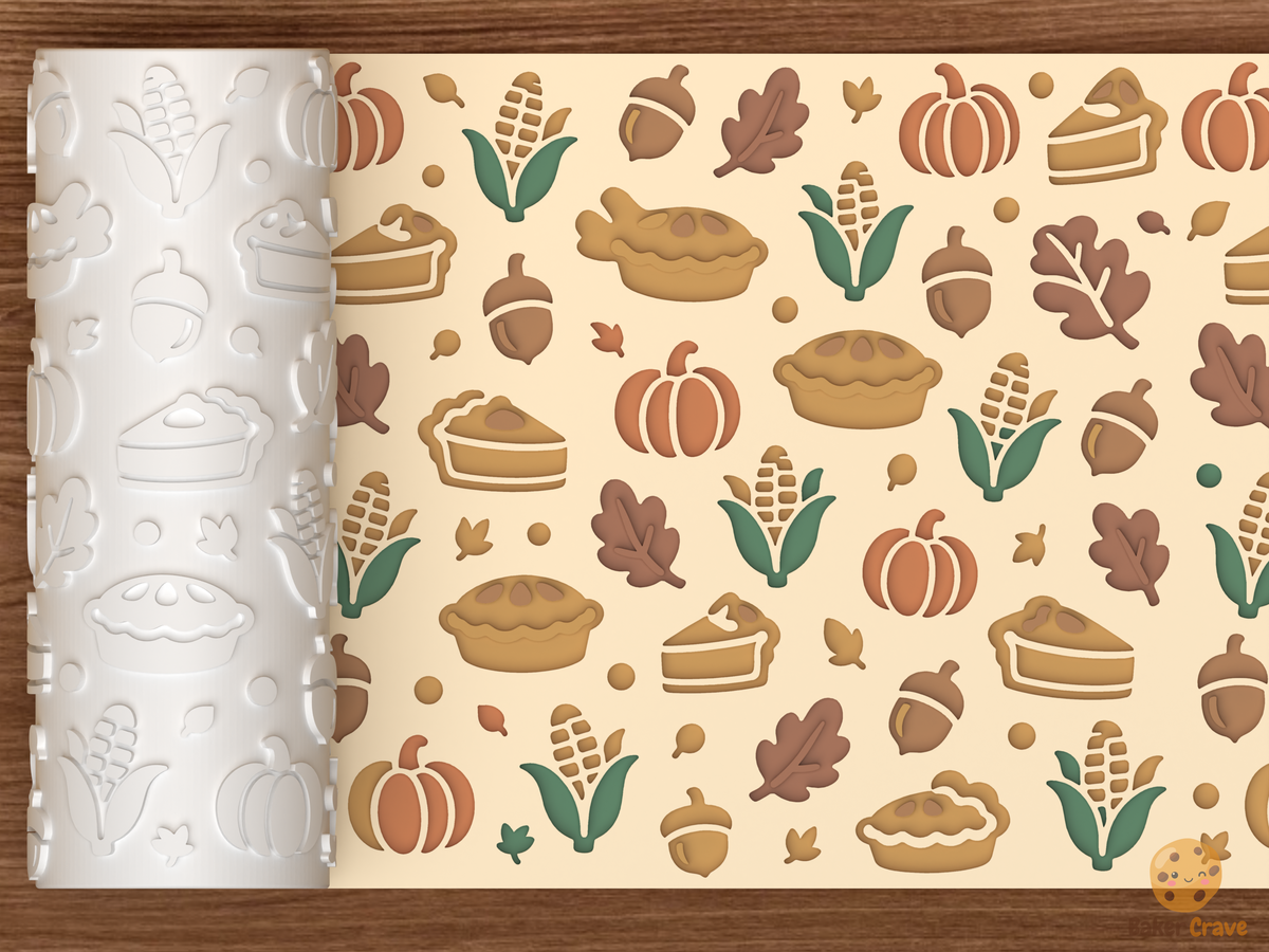 Thanksgiving Harvest Textured Roller STL File - 01 main photo deboss colored