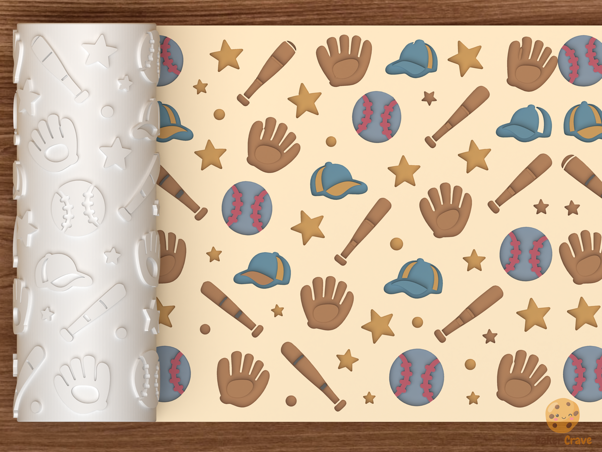 Baseball Sports Textured Roller STL File - 01 main photo deboss colored
