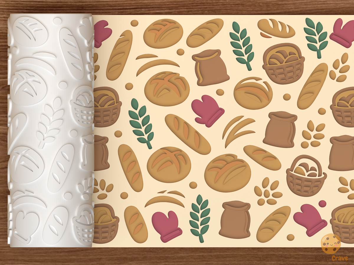 Sourdough Bread Bakery Textured Roller STL File - 01 main photo deboss colored