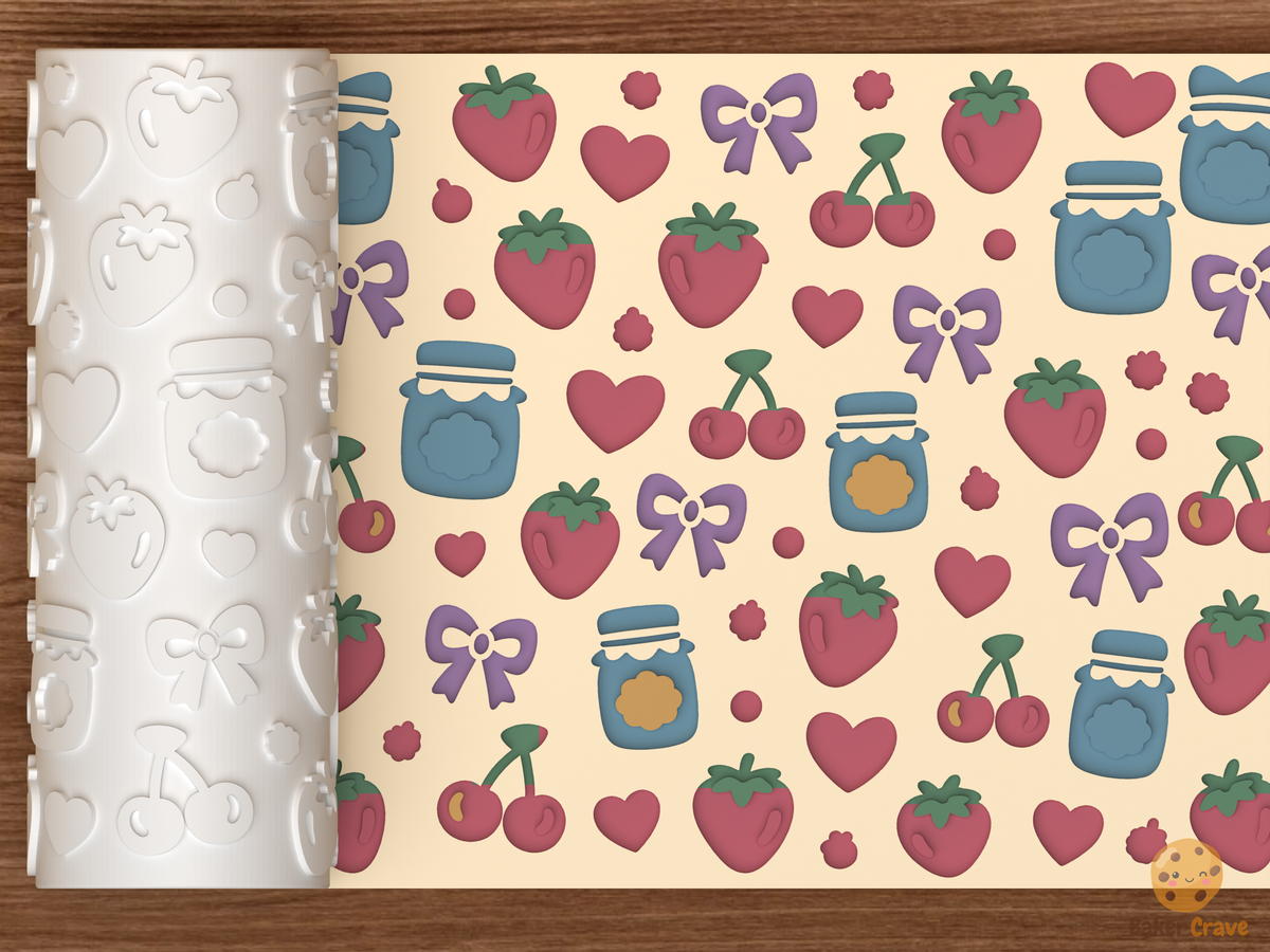 Berry Sweet Jam Textured Roller STL File - 01 main photo deboss colored