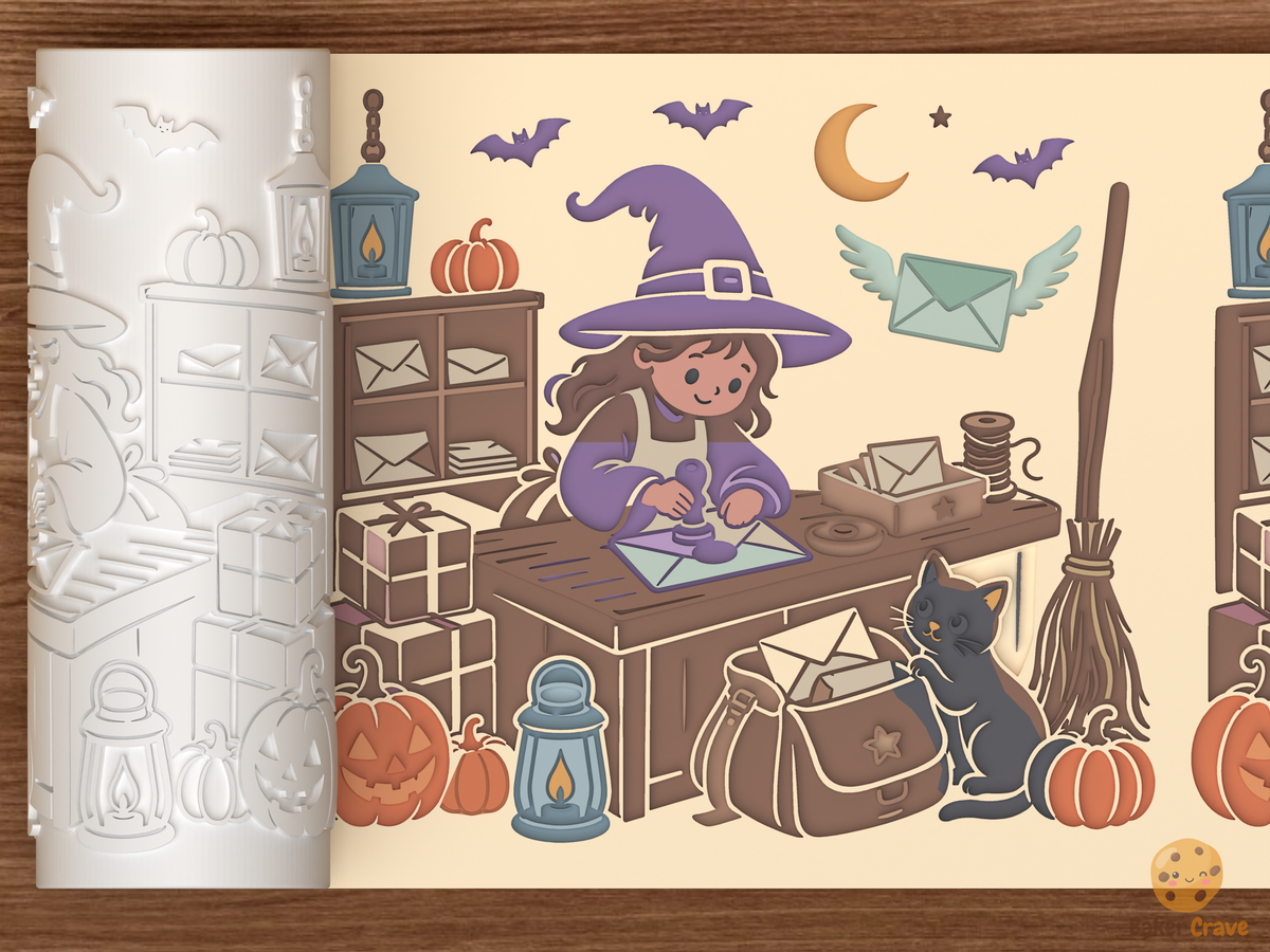 Witch Mailroom Corner Textured Roller STL File - 01 main photo deboss colored