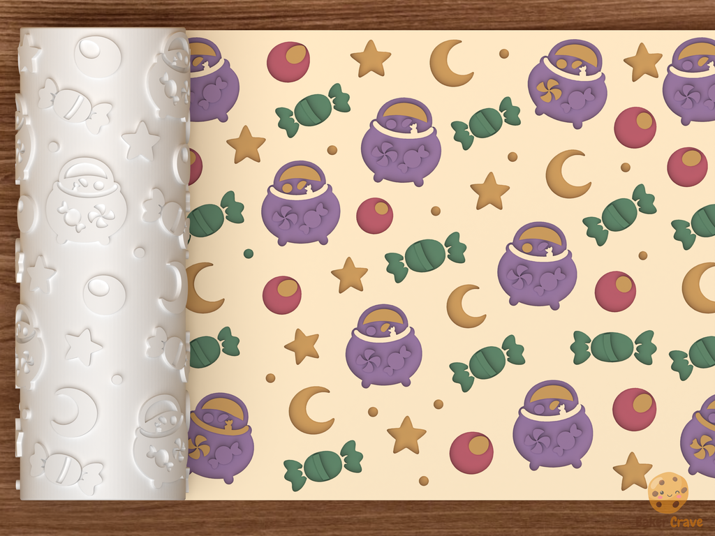 Candy Cauldron Textured Roller STL File - 01 main photo deboss colored