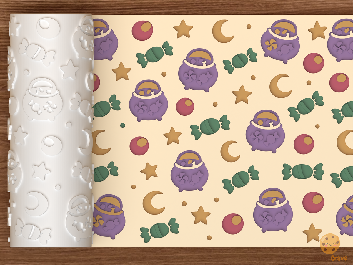 Candy Cauldron Textured Roller STL File - 01 main photo deboss colored