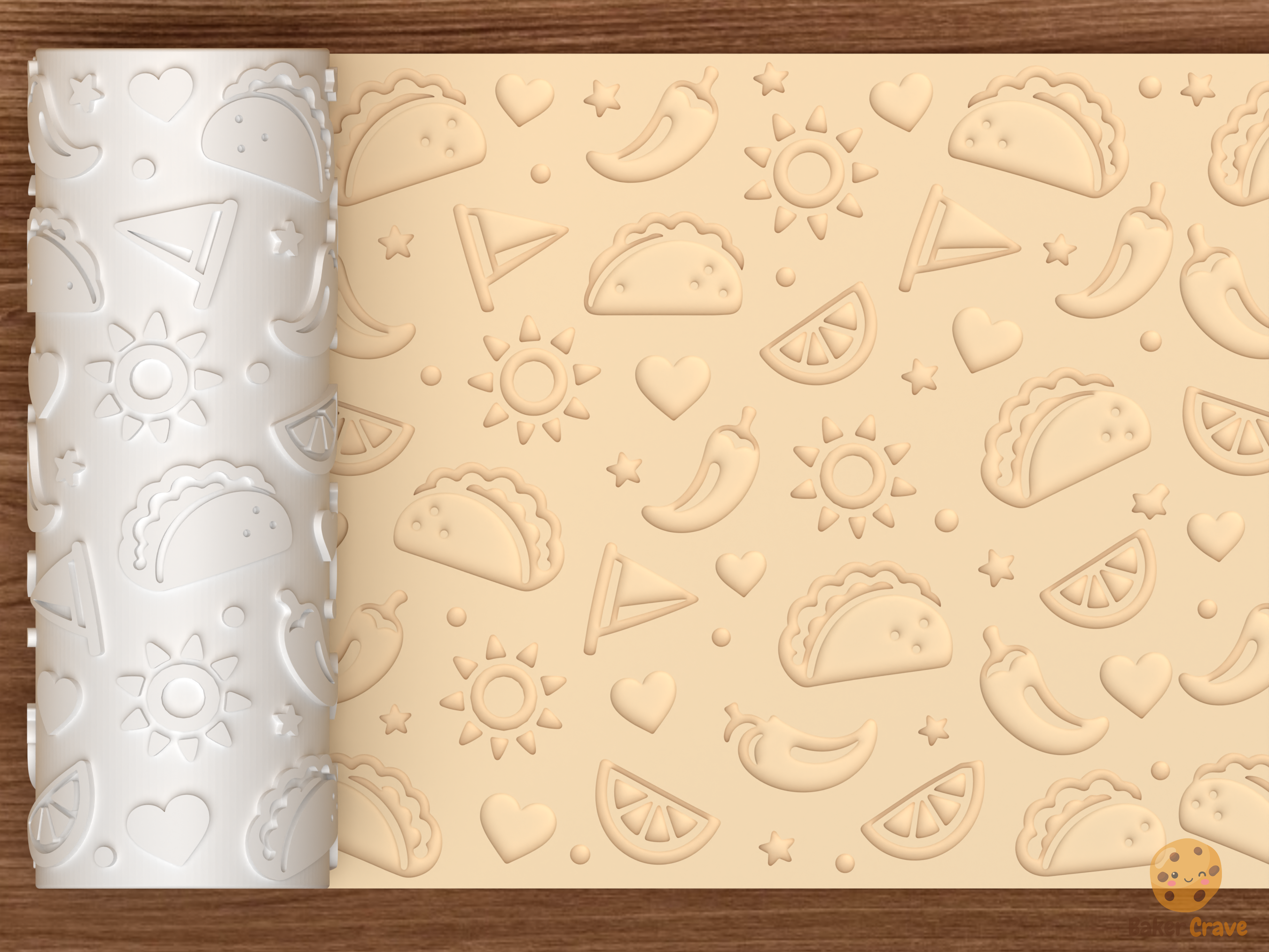 Taco Tuesday Fiesta Textured Roller STL File - 01 main photo deboss