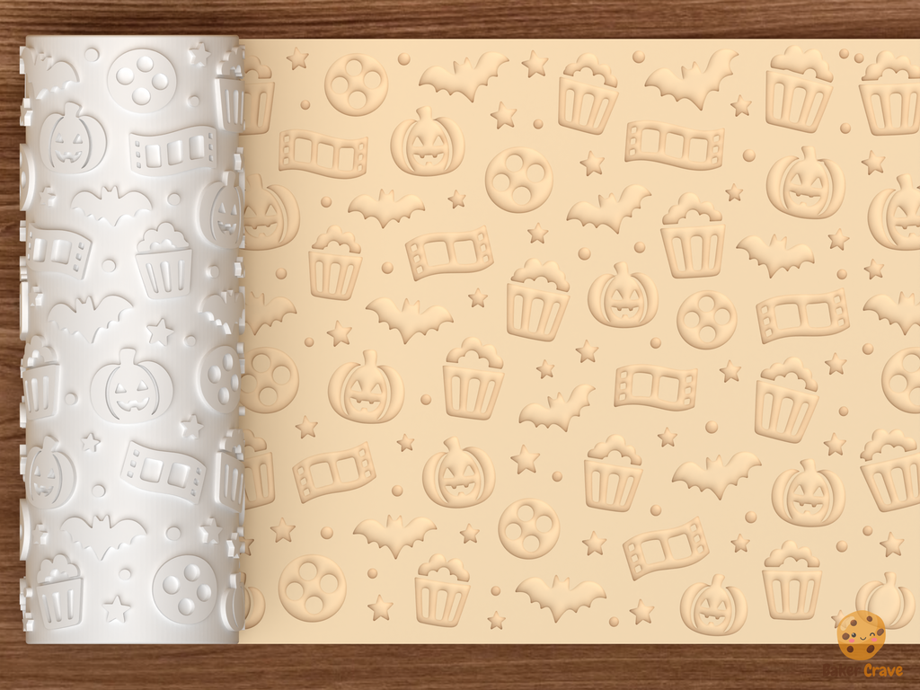 Spooky Popcorn Movie Night Textured Roller STL File - 01 main photo deboss