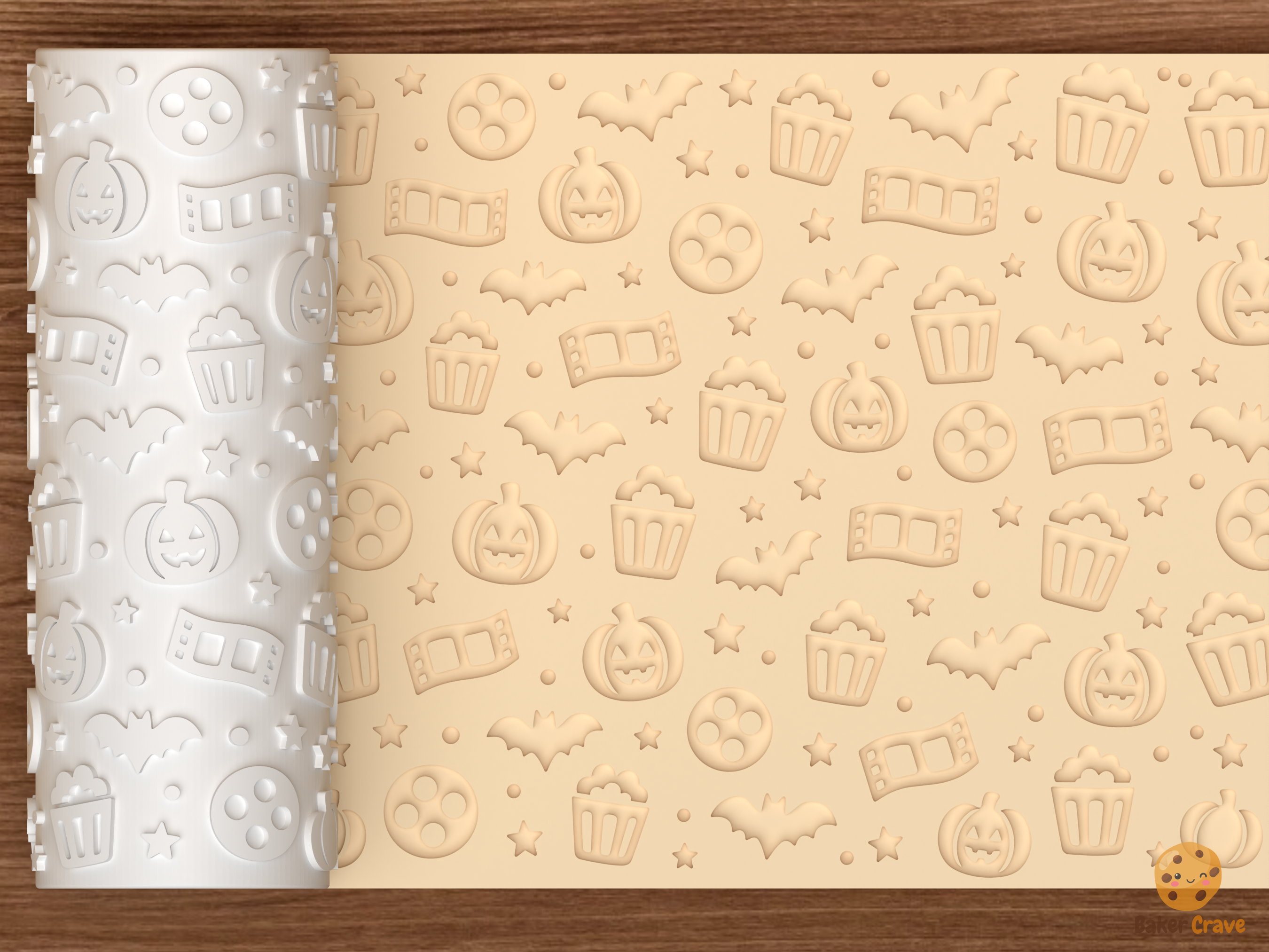 Spooky Popcorn Movie Night Textured Roller STL File - 01 main photo deboss