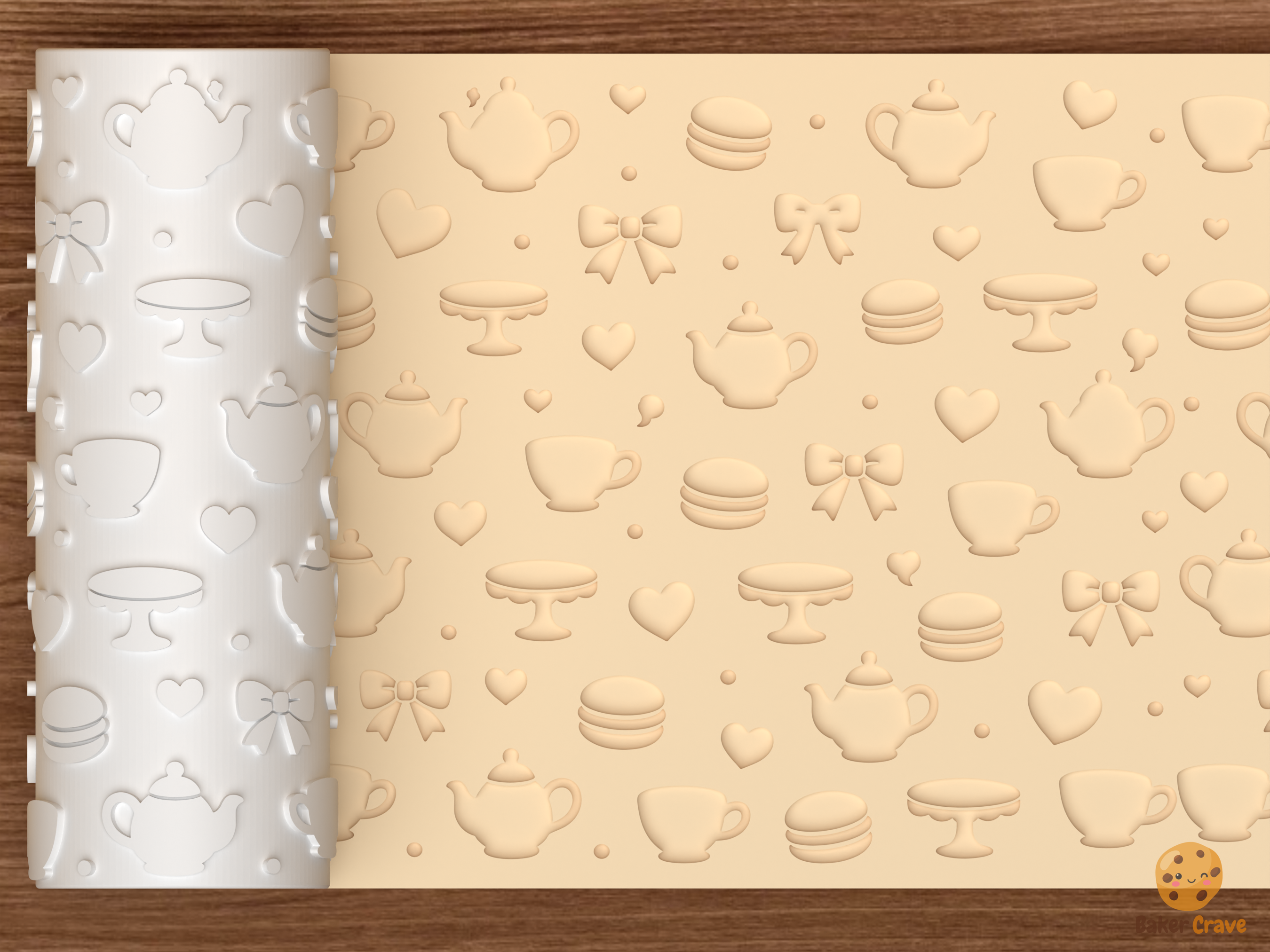 Tea Party Textured Roller STL File - 01 main photo deboss