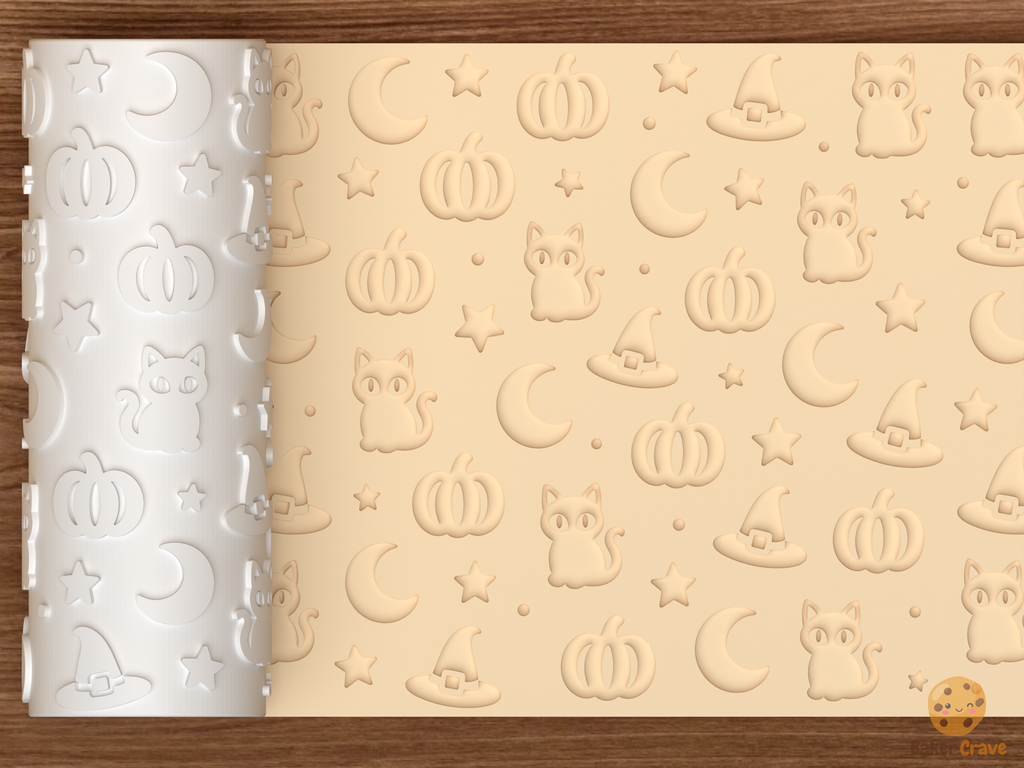 Halloween Witch Cat Textured Roller STL File - 01 main photo deboss