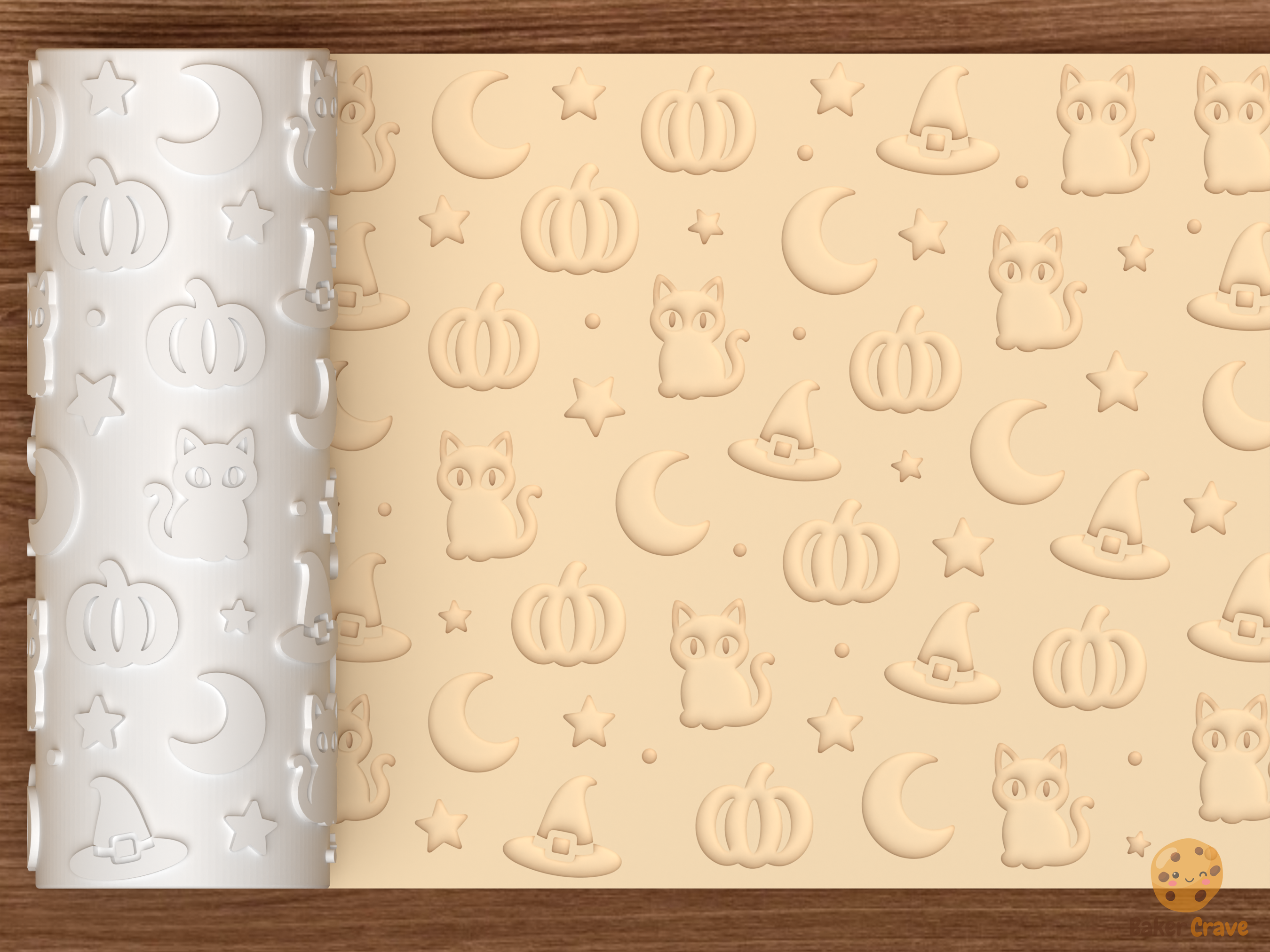 Halloween Witch Cat Textured Roller STL File - 01 main photo deboss