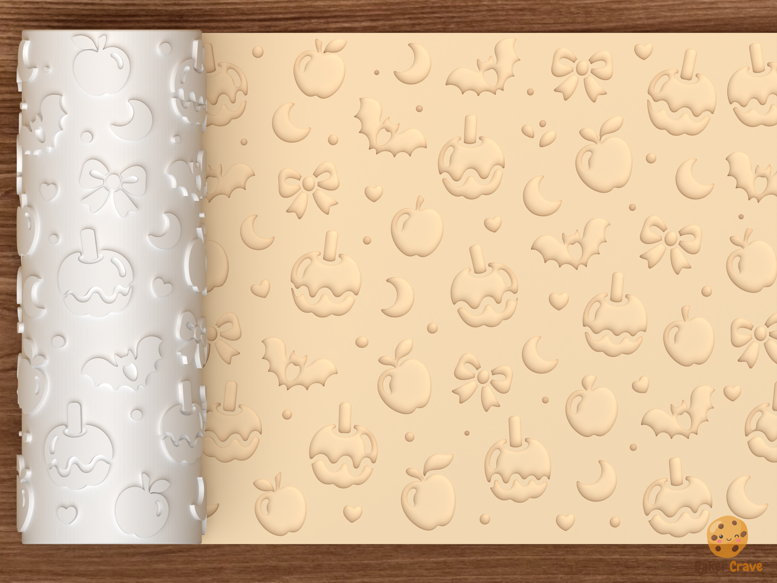 Caramel Apple Bats Textured Roller STL File - 01 main photo deboss