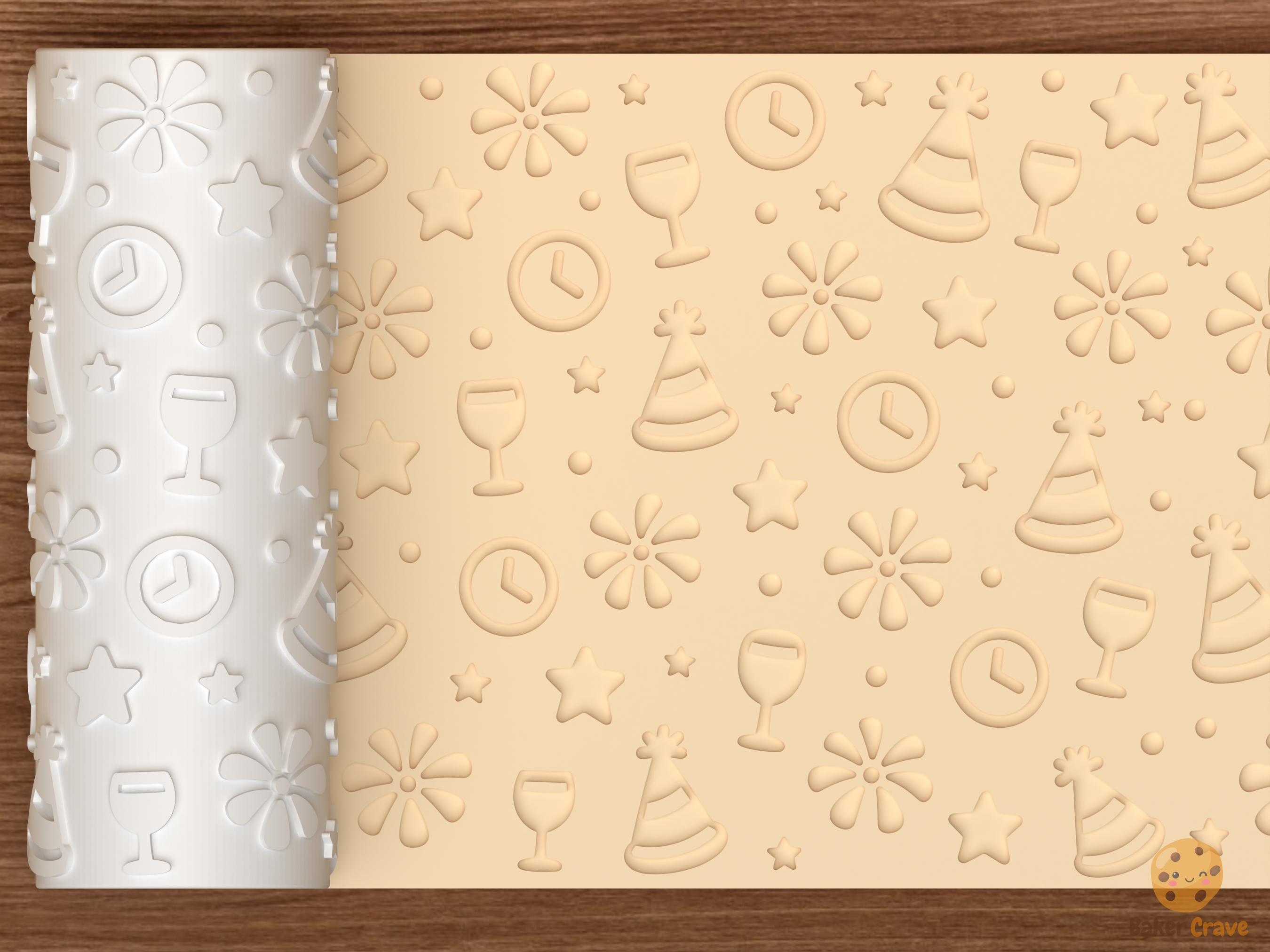 New Year Celebration Textured Roller STL File - 01 main photo deboss