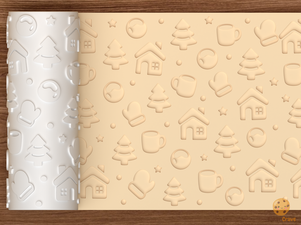 Cozy Winter Cabin Textured Roller STL File - 01 main photo deboss