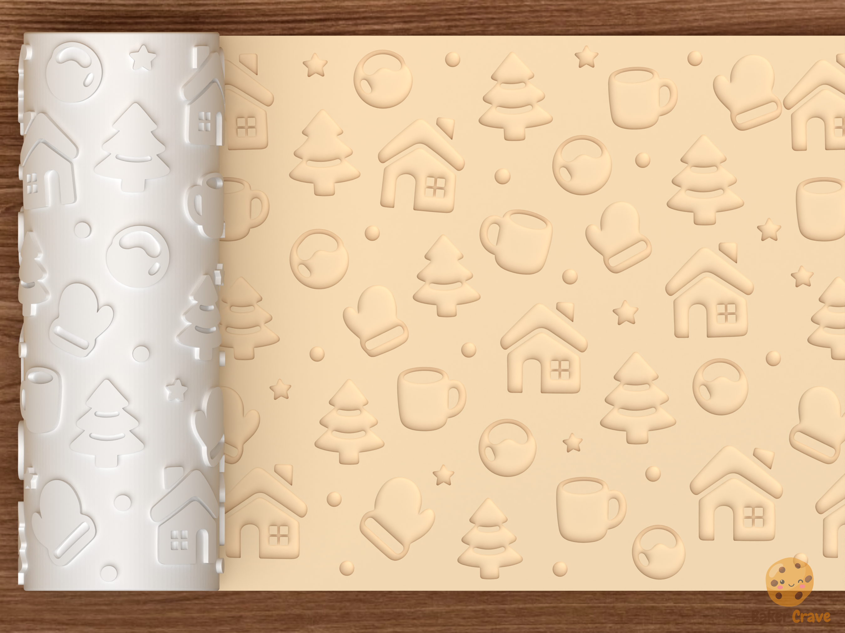 Cozy Winter Cabin Textured Roller STL File - 01 main photo deboss
