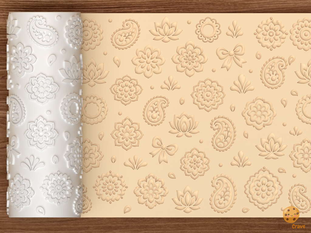 Boho Paisley Floral Textured Roller STL File - 01 main photo deboss