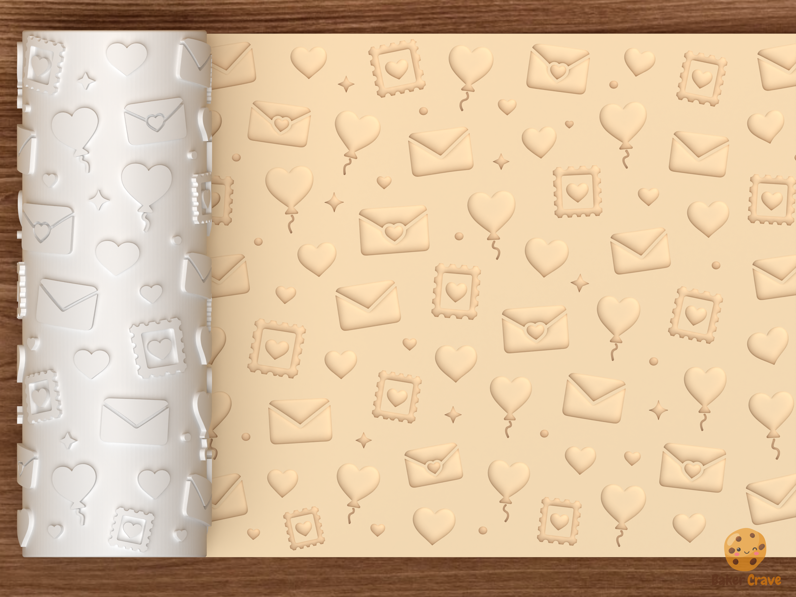 Valentine Love Letters Textured Roller STL File - 01 main photo deboss