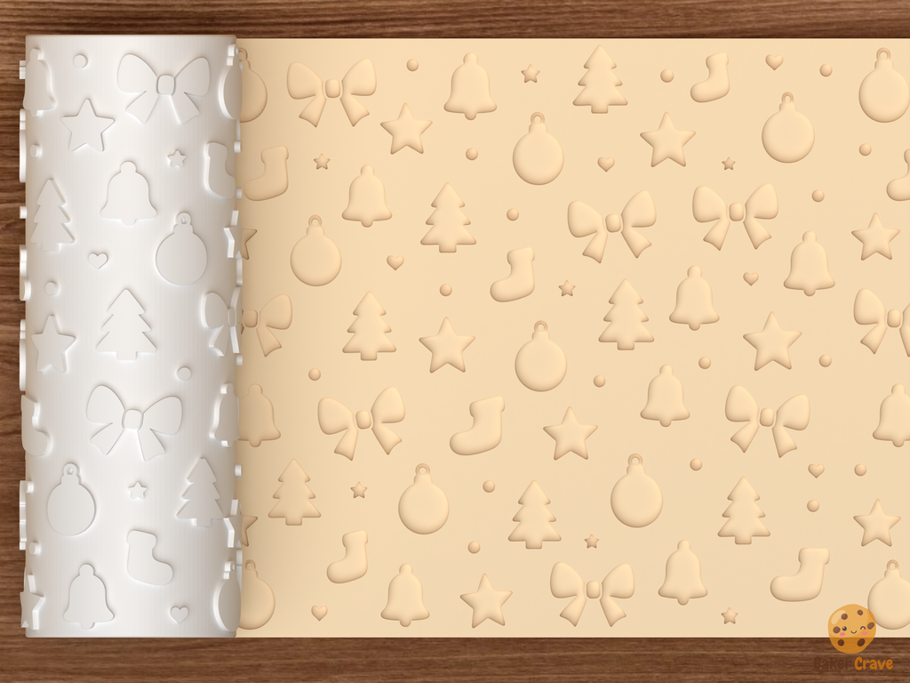 Christmas Ornaments Textured Roller STL File - 01 main photo deboss