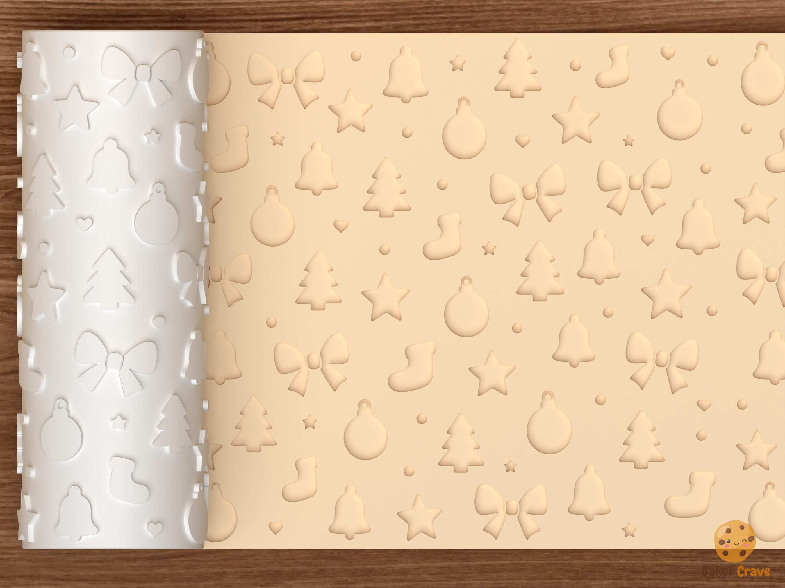 Christmas Ornaments Textured Roller STL File - 01 main photo deboss
