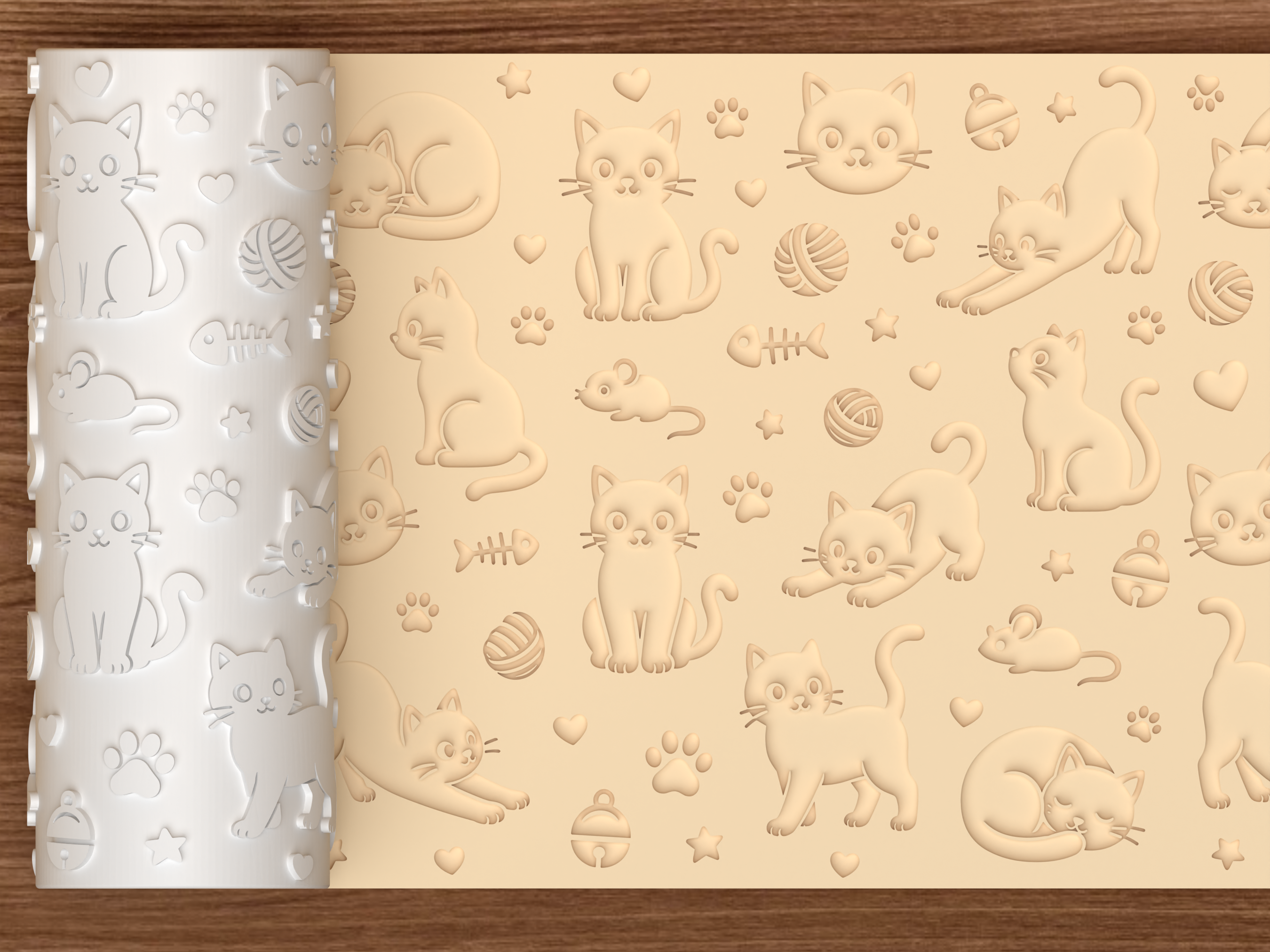 Cat Textured Roller STL File - 01 main photo deboss