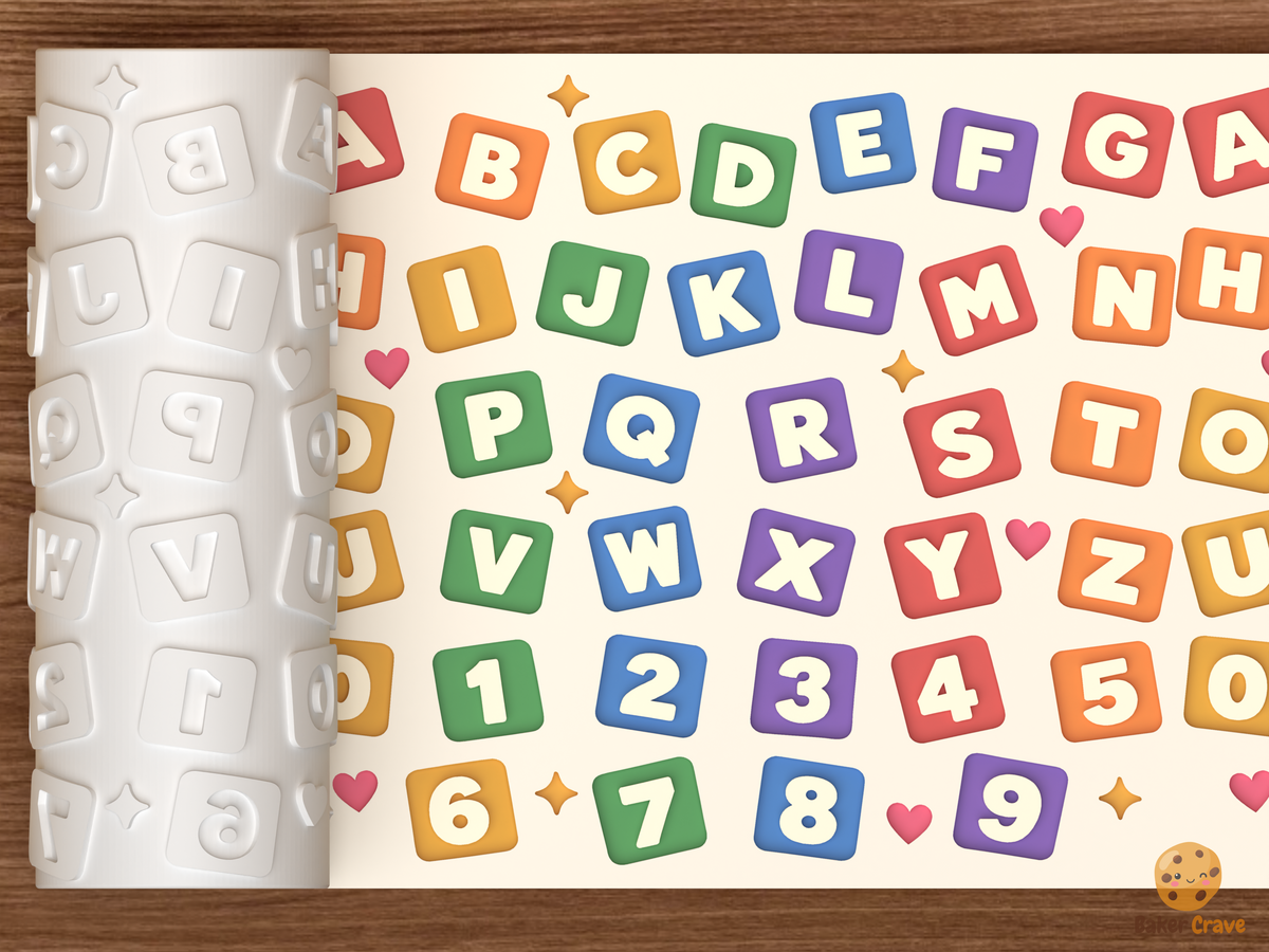 Alphabet Number Blocks Textured Roller STL File