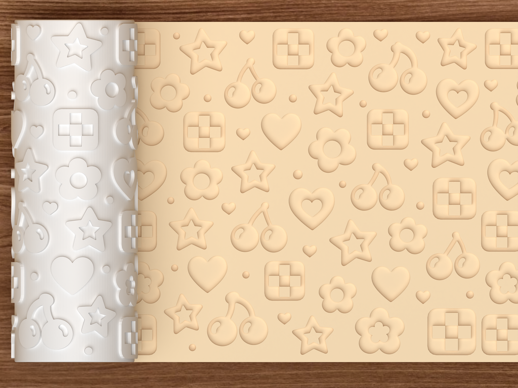 Retro Kawaii Icons Textured Roller STL File - 01 main photo deboss