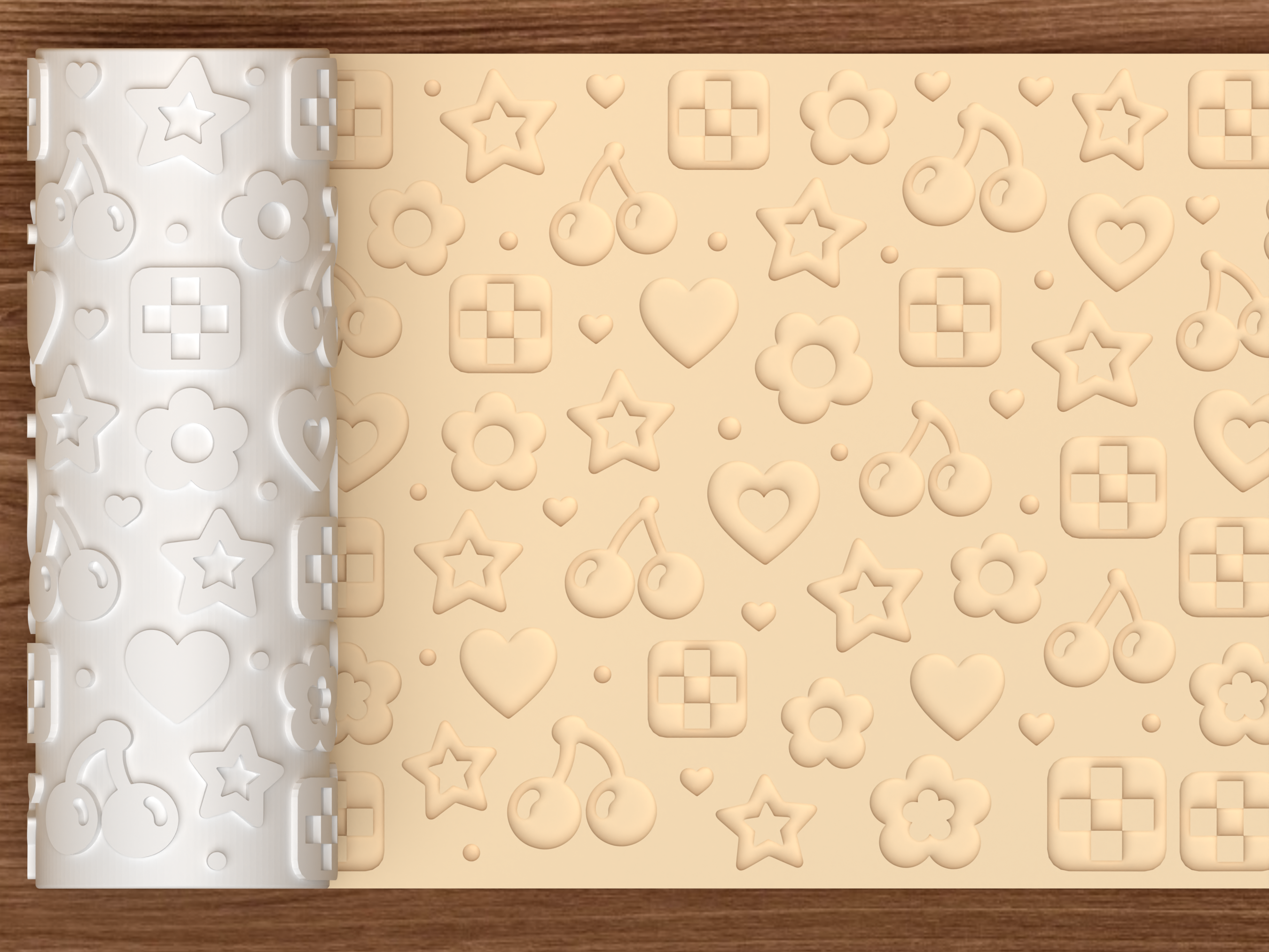 Retro Kawaii Icons Textured Roller STL File - 01 main photo deboss