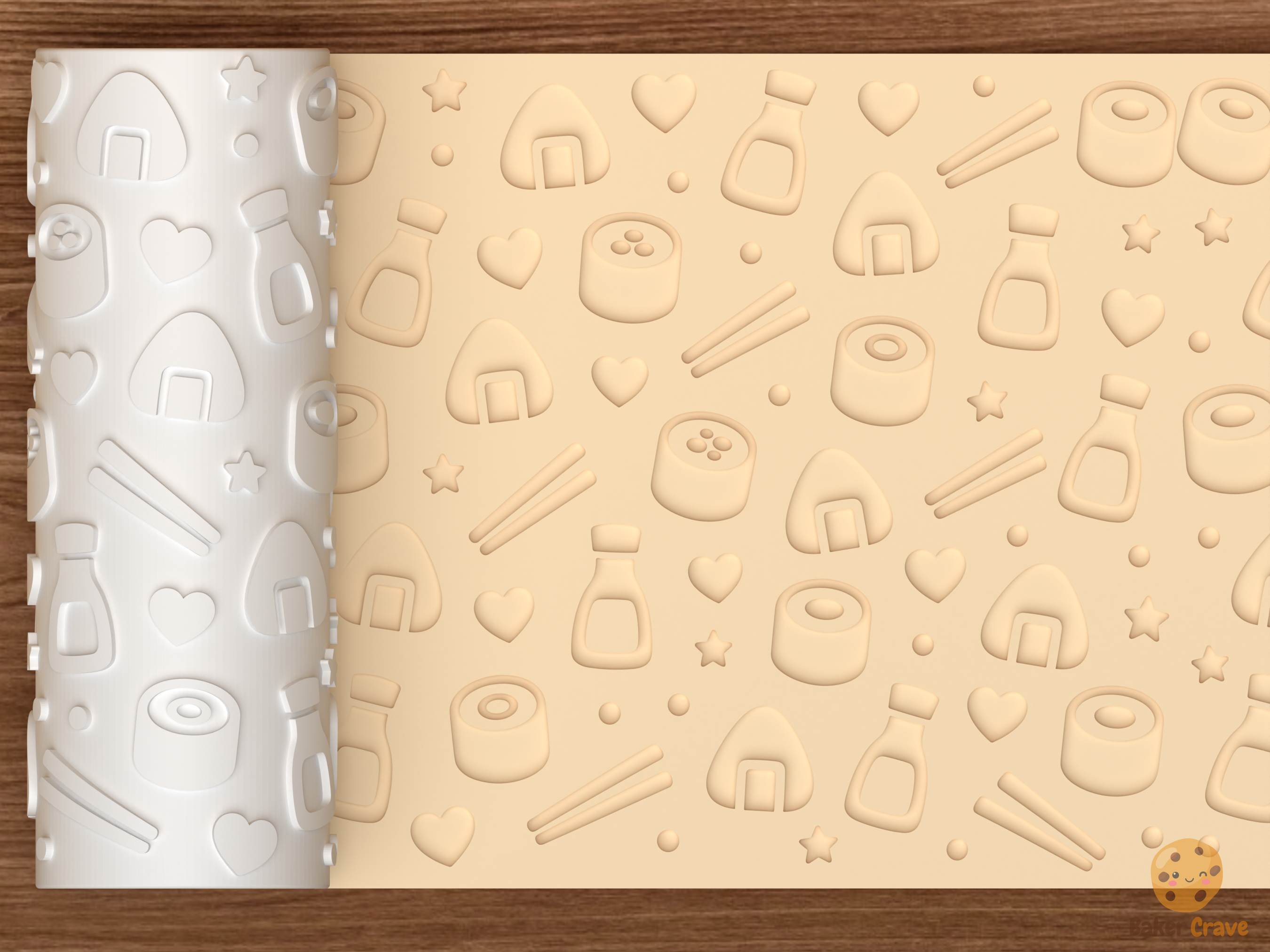 Kawaii Sushi Textured Roller STL File - 01 main photo deboss