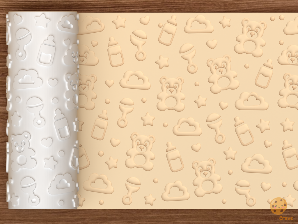 Baby Shower Teddy Bear Textured Roller STL File - 01 main photo deboss