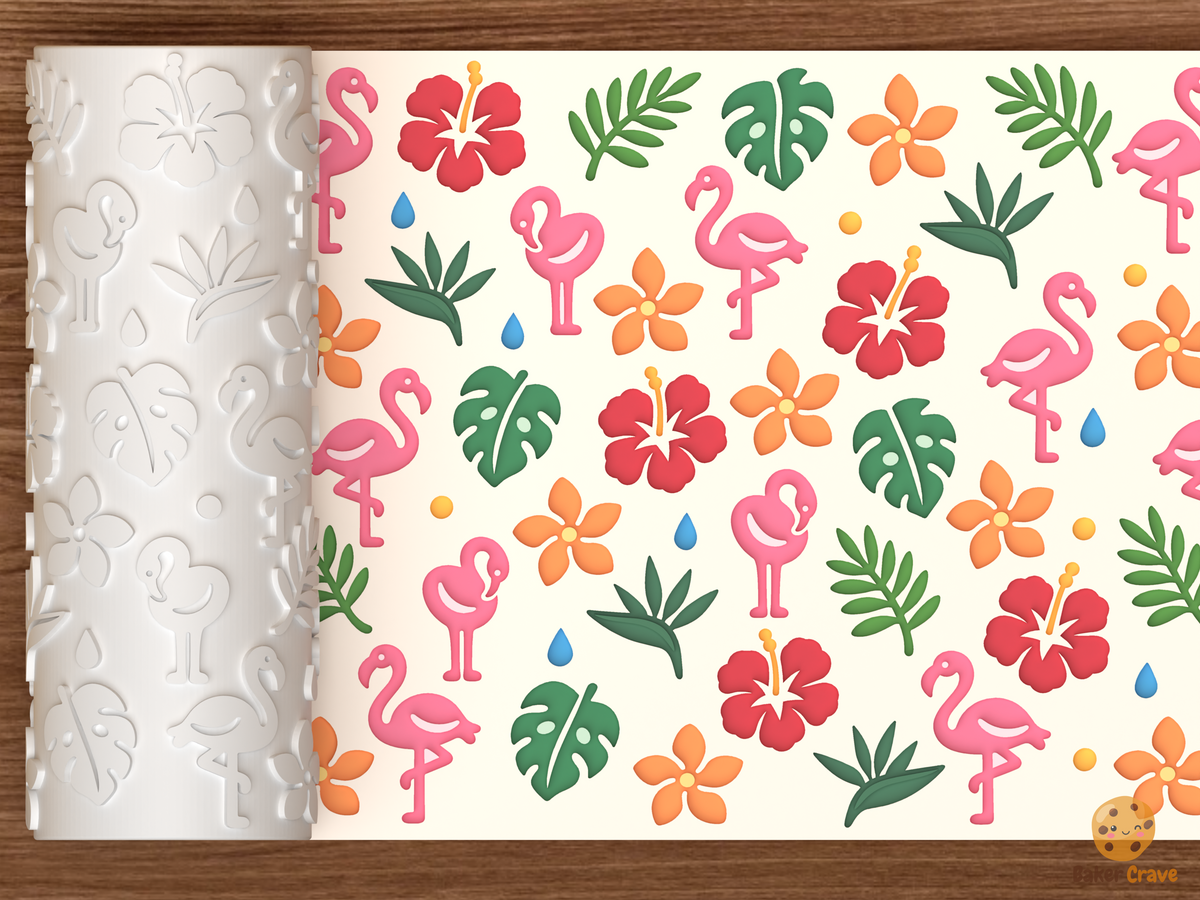 Tropical Flamingo Hibiscus Textured Roller STL File