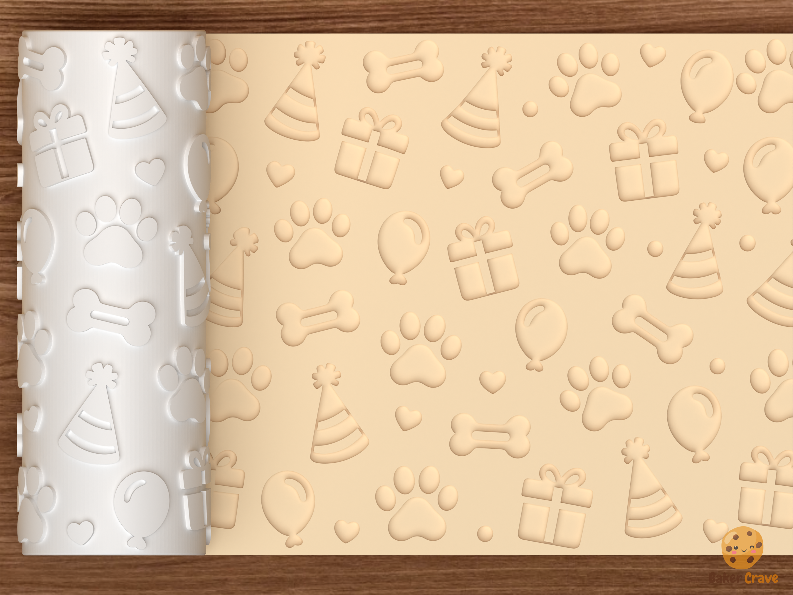 Pet Birthday Textured Roller STL File - 01 main photo deboss