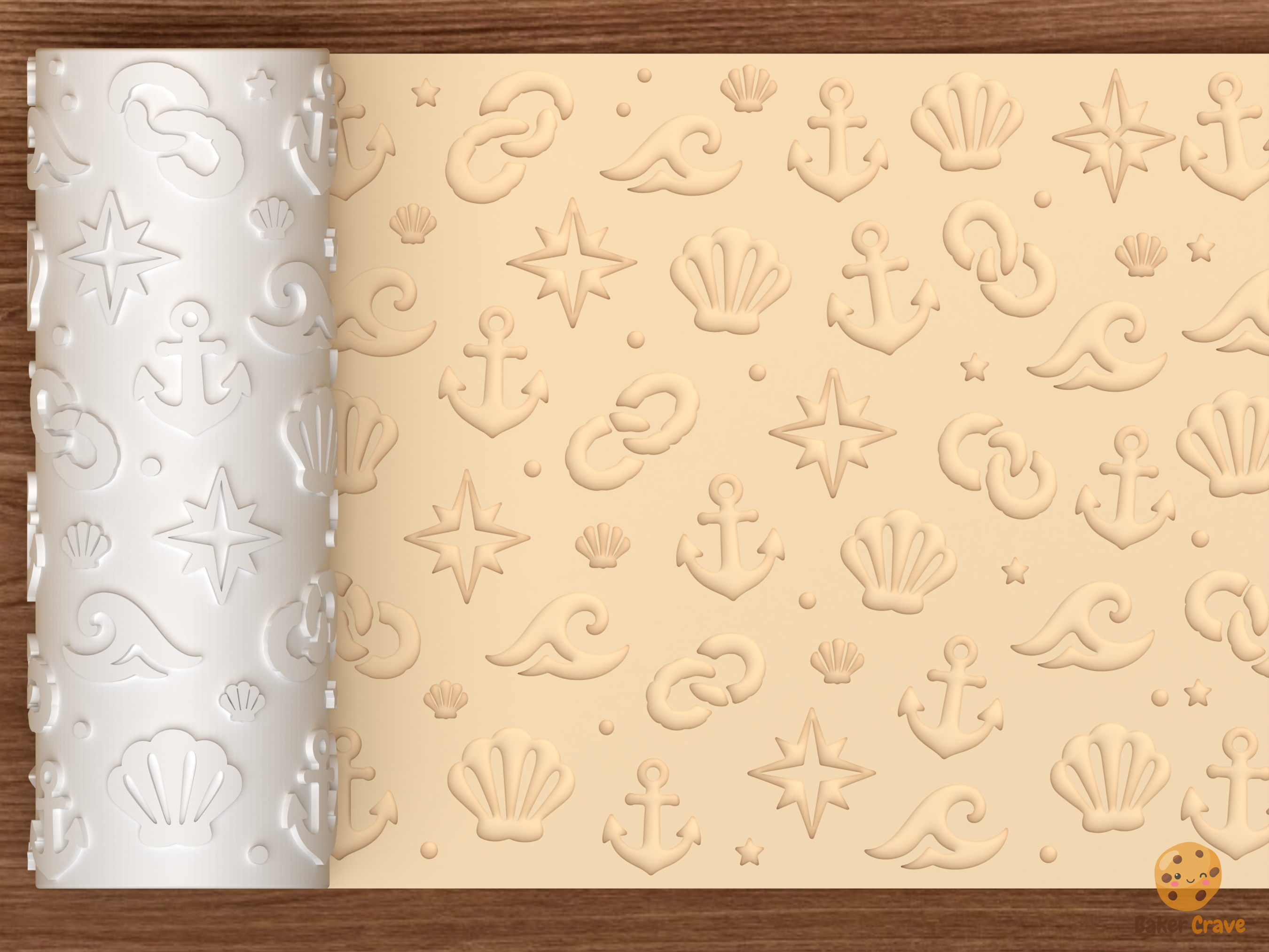 Nautical Ocean Textured Roller STL File - 01 main photo deboss