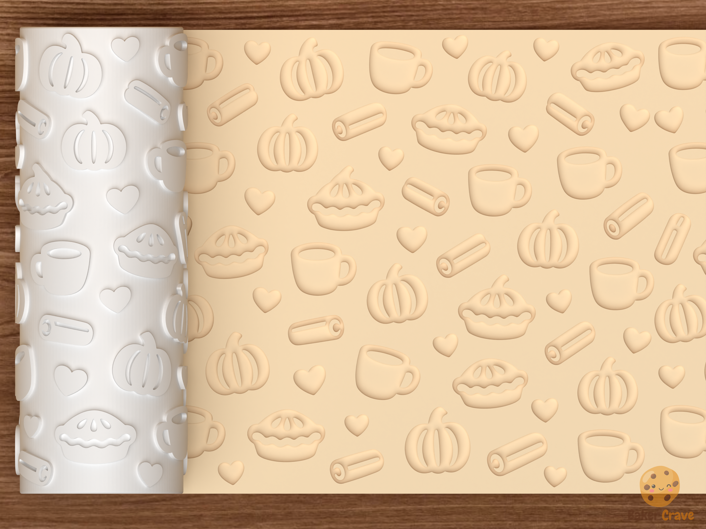 Cozy Fall Baking Textured Roller STL File - 01 main photo deboss