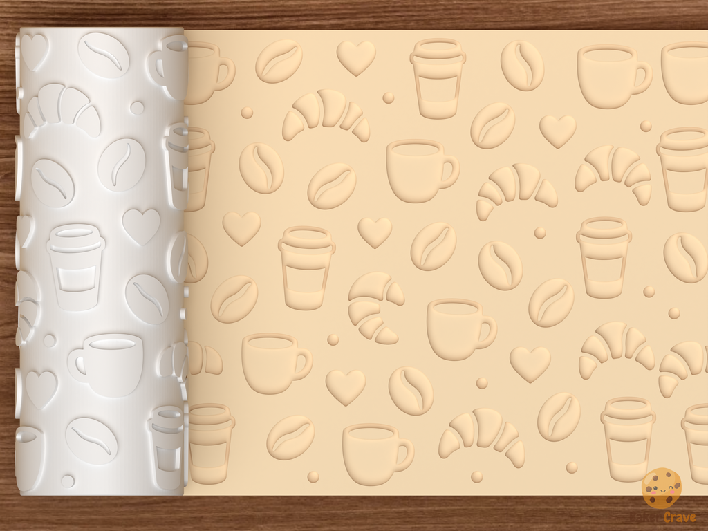 Coffee Shop Pastry Textured Roller STL File - 01 main photo deboss