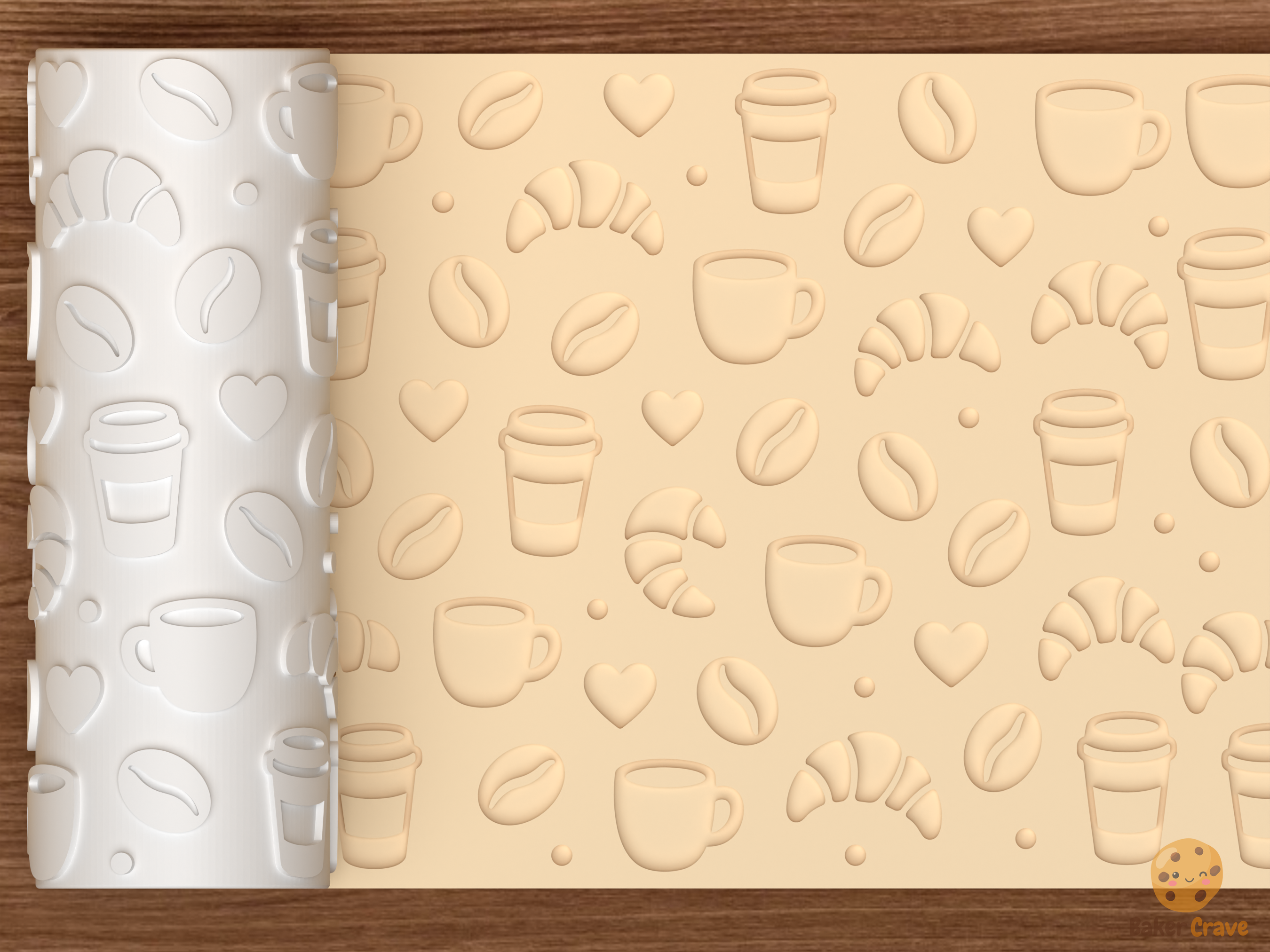 Coffee Shop Pastry Textured Roller STL File - 01 main photo deboss