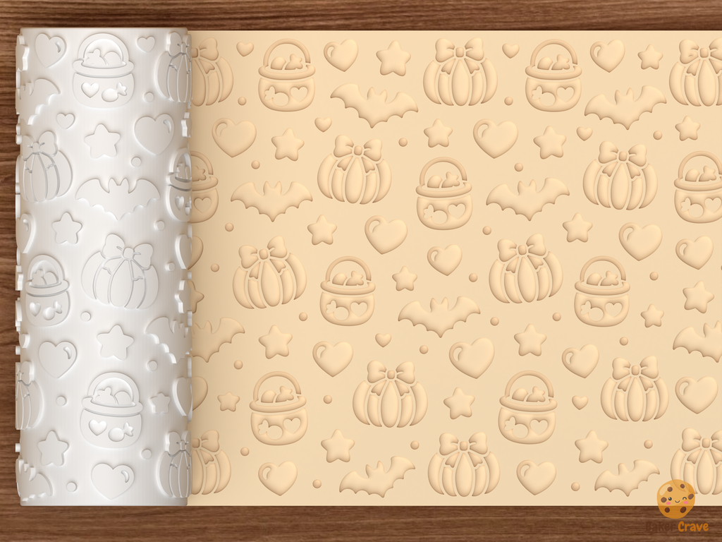 Pastelween Bow Pumpkin Textured Roller STL File - 01 main photo deboss